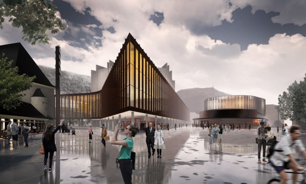 Griegkvartalet, sett fra nordvest på Edvard Griegs plass, utarbeidet av Rambøll Norge AS