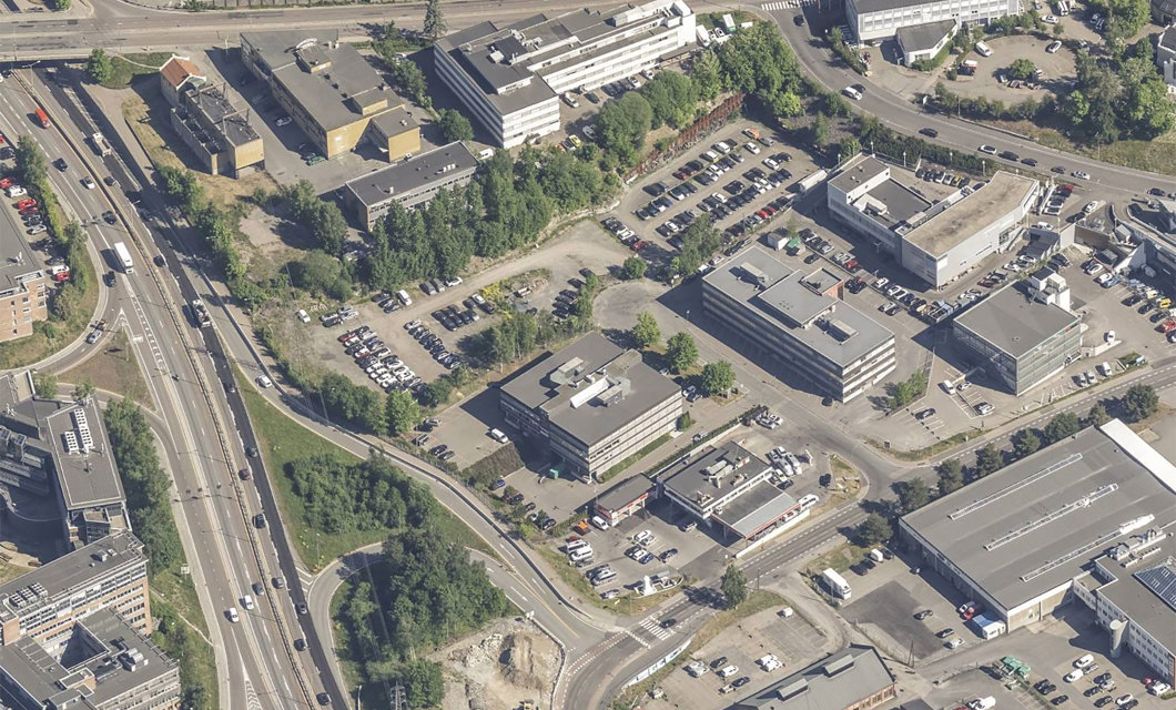Skråfoto av området