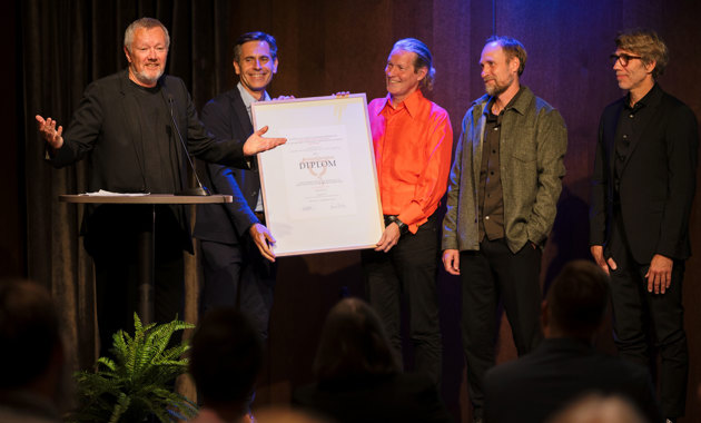 Kjetil Trædal Thorsen, Frank Denis Foray, Rune Veslegard og Andreas Heier fra Snøhetta sammen med Christophe Varaillon, directeur, Conseil départemental Dordogne-Périgord  