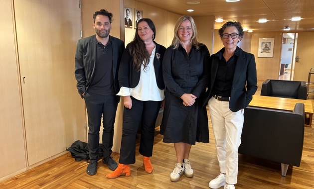 Arkitektforbundet i møte med statsråd Kjersti Stenseng. Fra venstre: fagsjef Kai Reaver, president Tina Larsen, kommunal- og distriktsminister Kjersti Stenseng og generalsekretær Kari Bucher.